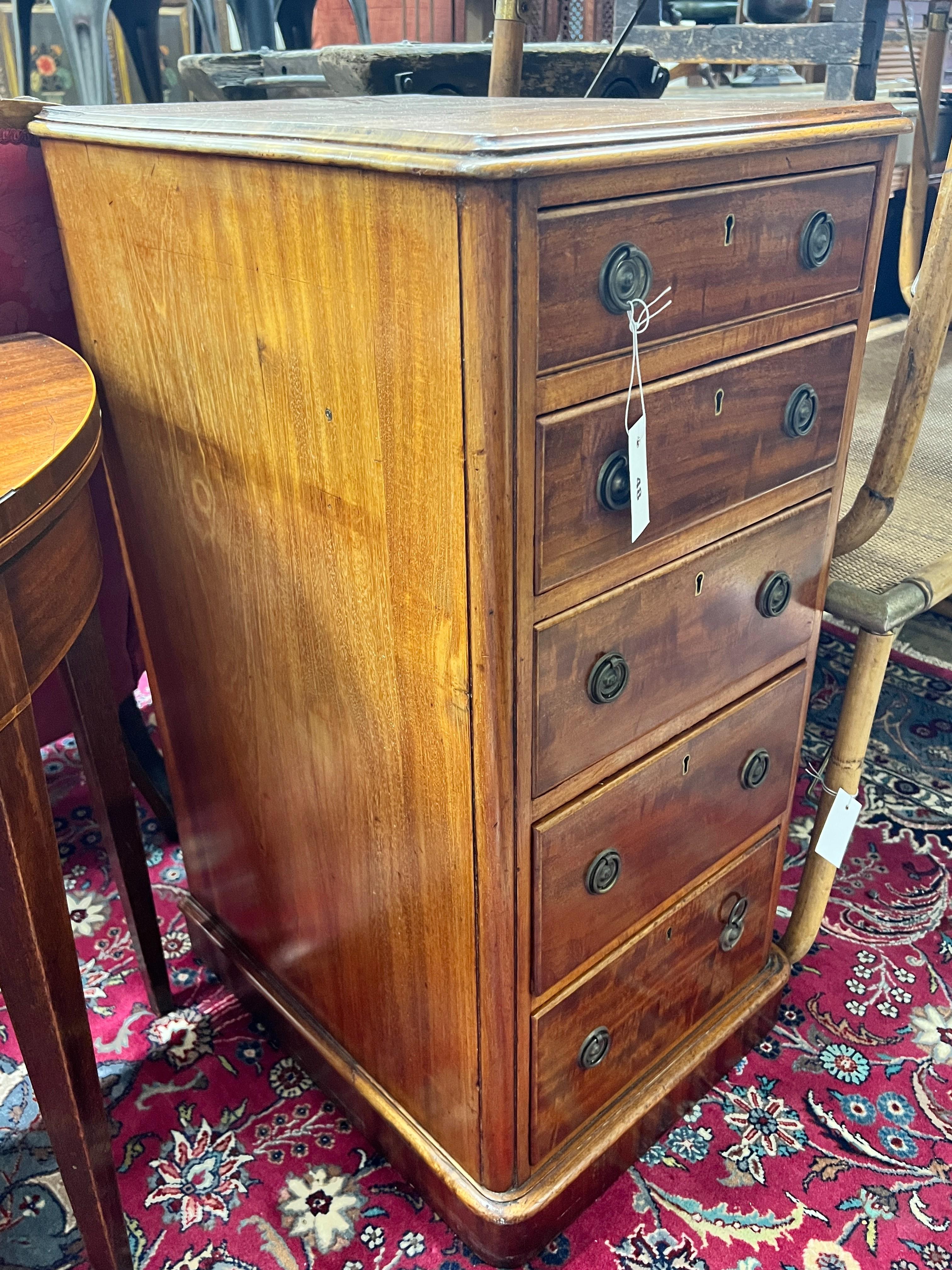 A Victorian mahogany five drawer pillar chest, width 42cm, depth 53cm, height 89cm.